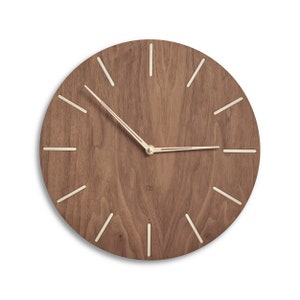 Mid century style wood wall clock | modern silent clock • american walnut wood clock face • beautiful wooden mcm wall clock