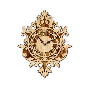 Wooden laser cut wall clock. Wood carved wall clock. Cdr, Ai, Svg, Pdf and dxf format. wooden wall art. wall clock laser cut file. Clock SVG