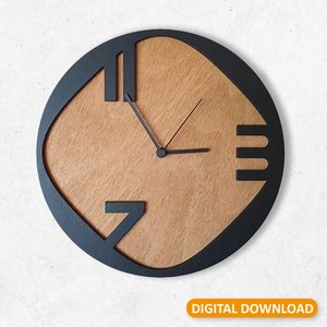 Modern Art wall clock Laser cut svg, Wooden Wall clock vector template Glowforge wall clock svg Laser cut file Wall clock svg cricut