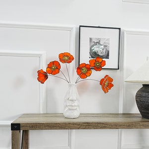 California Poppy set of 6 stained glass flowers-gift for her-Home decor-Christmas gift-Poppy flower decor-Faux Flower-Orange flower