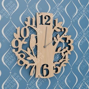 Wooden wall clock birds on tree laser cut svg file Glowforge decorative wall clock svg cricut Wall clock dxf cnc vector pattern