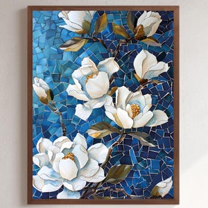 Mosaic Wall Art Floral Tempered Glass Art Mosaic Flower Art Print Gift for Nature Lover Abstract Mosaic Poster Floral Stained Glass Print