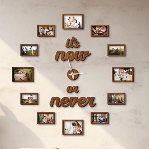 Wall clock with picture frames, Family photo frame clock, Collage clock frame,Family clock with pictures,Motivational clock,Quote clock