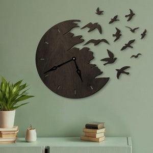 Birds wall clock, Bird flying clock, Modern wall clock unique, Decorative clock, Wooden wall clock, Large wall clock for living room