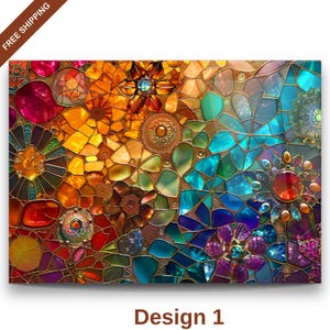 Colorful Mosaic Tempered Glass Wall Art | Stained Glass-Inspired Decor Room, Office, Entryway| Horizontal, Vertical, and Round Options