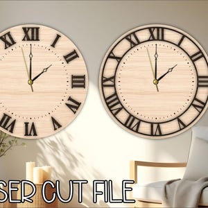 Wooden Wall Clock SVG | Roman Numerals Laser Cut File | Glowforge Wall Clock | CNC Vector Pattern | Cricut Decorative Clock DXF